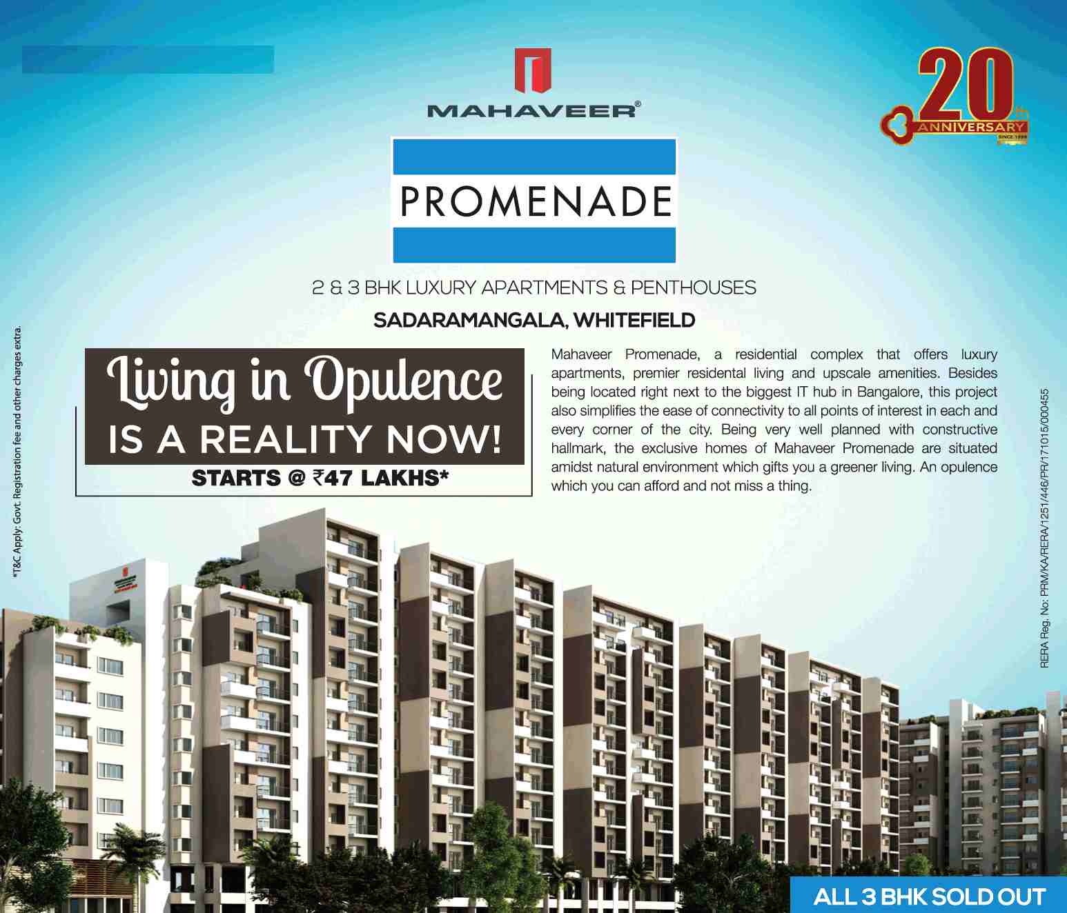 Living in opulence is a reality now which starts at Rs. 47 Lakhs at Mahaveer Promenade in Bangalore Update